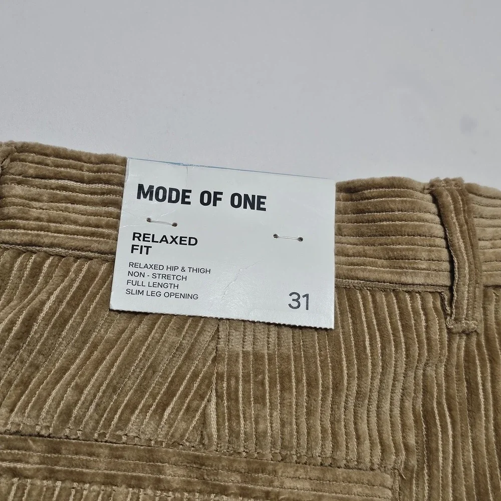 Mode‎ of One Men's Relaxed Fit Corduroy Pants Medium Brown Size 31